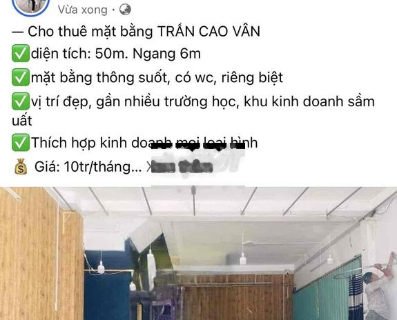 Mình đang cho thuê mặt bằng có tổng diện tích 50m2 vị trí ở Thanh Khê, Đà Nẵng thuê ngay với giá siêu rẻ 10 triệu/tháng