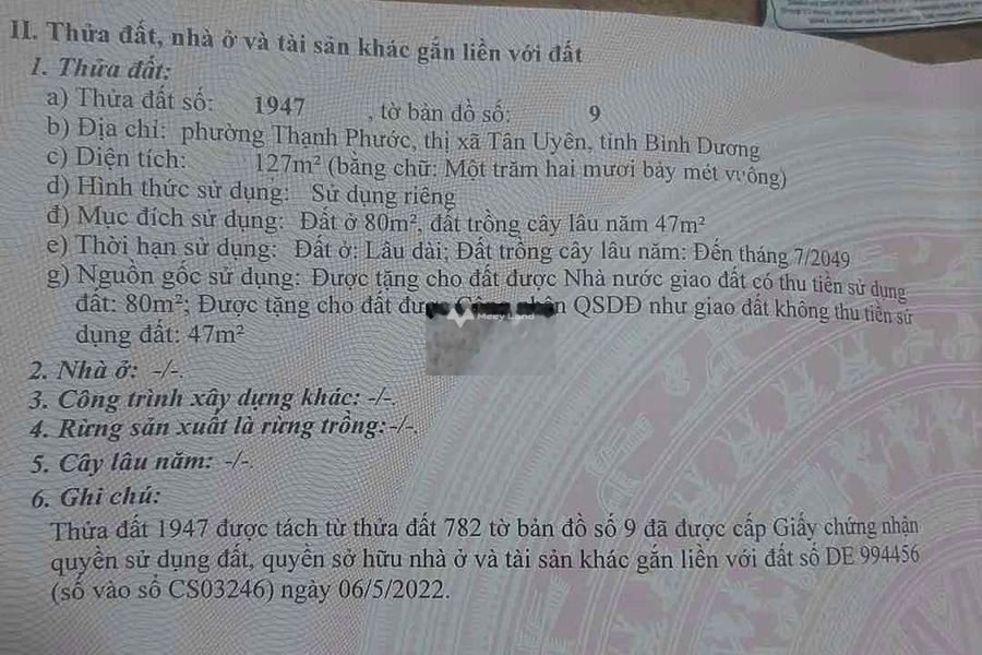 Khoảng 1.99 tỷ bán đất diện tích 127m2 mặt tiền tọa lạc ngay trên Tân Uyên, Bình Dương, hướng Đông Bắc-01