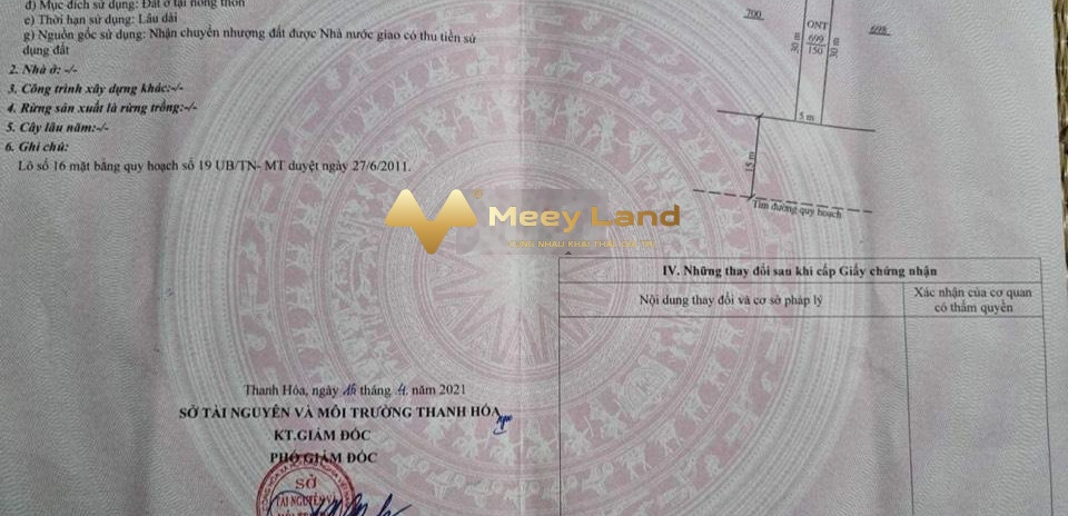 620 triệu bán đất có dt chung 150 m2 vị trí thuận lợi tọa lạc ngay Quảng Hòa, Thanh Hóa, hướng Nam