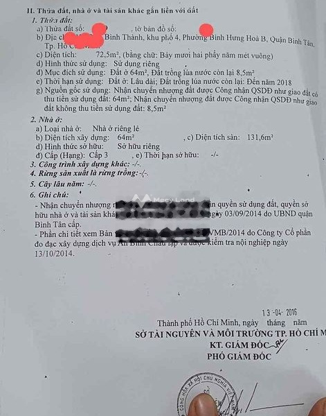 Diện tích khoảng 72.5m2 bán nhà vị trí thuận lợi Bình Tân, Hồ Chí Minh căn nhà có tất cả 3 phòng ngủ 1 WC liên hệ chính chủ.-01
