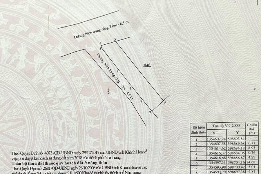 Ở Nha Trang, Khánh Hòa bán đất 3.7 tỷ, hướng Tây - Bắc có diện tích khoảng 129.5m2-01