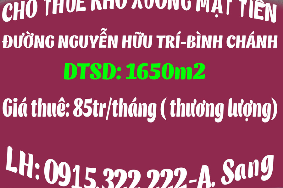 Chính chủ cho thuê kho xưởng mặt tiền đường Nguyễn Hữu Trí, Bình Chánh-01