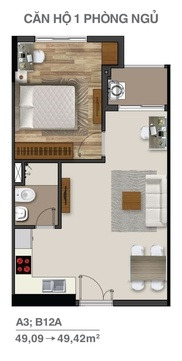 Hướng Tây Nam, bán căn hộ nằm ngay bên trong Đường Số 1, Thủ Đức, ngôi căn hộ có tất cả 1 phòng ngủ, 1 WC giá ưu đãi-01