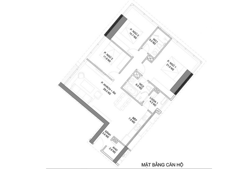 Tổng quan căn hộ 3 phòng ngủ, bán chung cư hướng Tây - Nam vị trí đặt ngay Đông Ngạc, Hà Nội, tổng quan căn hộ gồm có 3 PN, 2 WC pháp lý rõ ràng-01