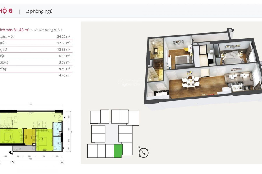 Nằm tại Thịnh Liệt, Hà Nội bán chung cư giá bán cực mềm từ 2.6 tỷ, hướng Tây - Bắc, tổng quan trong căn hộ 2 PN, 2 WC giá siêu rẻ-01