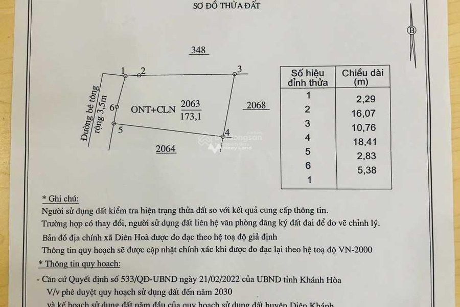 Chính chủ bán đất Diên Khánh, Khánh Hòa có diện tích quy ước 1731m2-01