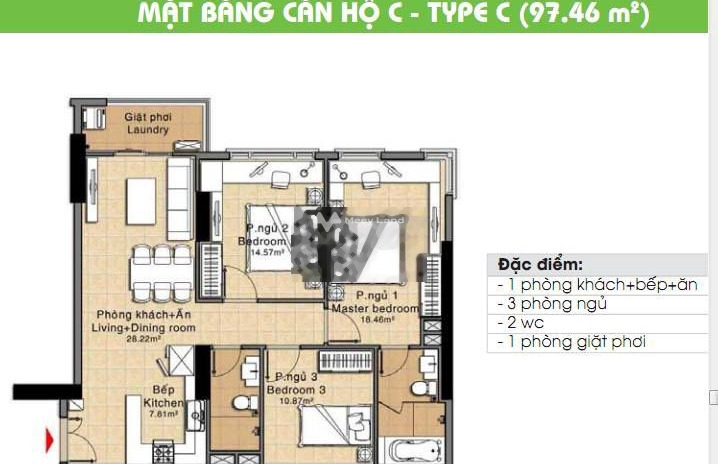 Trong căn này gồm 3 PN, bán căn hộ vị trí mặt tiền gần Quận 7, Hồ Chí Minh, tổng quan có tổng 3 phòng ngủ, 2 WC tiện ích đầy đủ