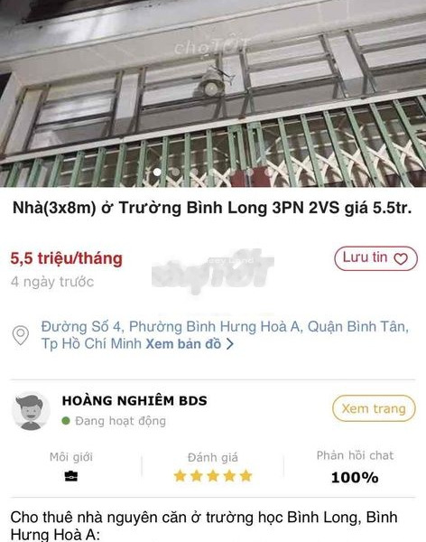 Cho thuê nhà mặt tiền tọa lạc trên Đường Số 5, Bình Tân, giá thuê hấp dẫn 10 triệu/tháng diện tích 100m2, trong nhà có tổng 2 phòng ngủ-01