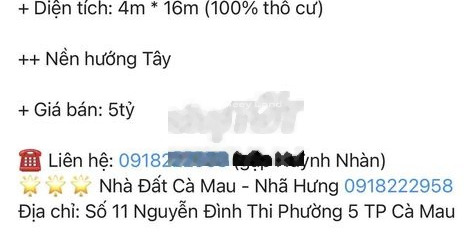 Cà Mau, Cà Mau bán đất giá đặc biệt chỉ 520 triệu, hướng Đông Nam diện tích là 66m2-03