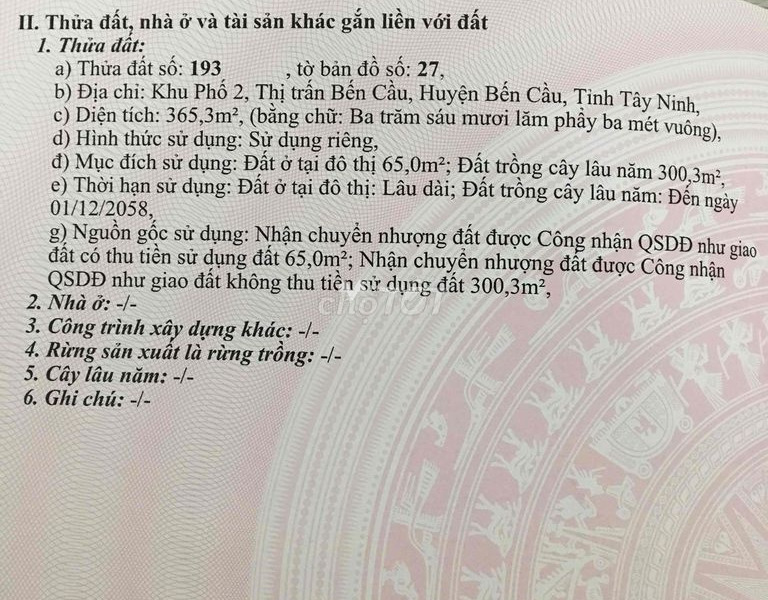 Nằm tại Bến Cầu, Tây Ninh bán đất 2.2 tỷ, hướng Đông diện tích tầm trung 3653m2-01