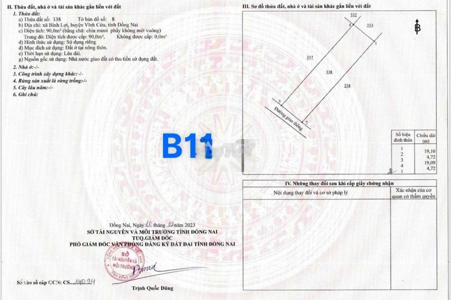 Chuyển định cư bán đất Vĩnh Cửu, Đồng Nai giá bán tốt 780 triệu với diện tích rộng 90m2-01