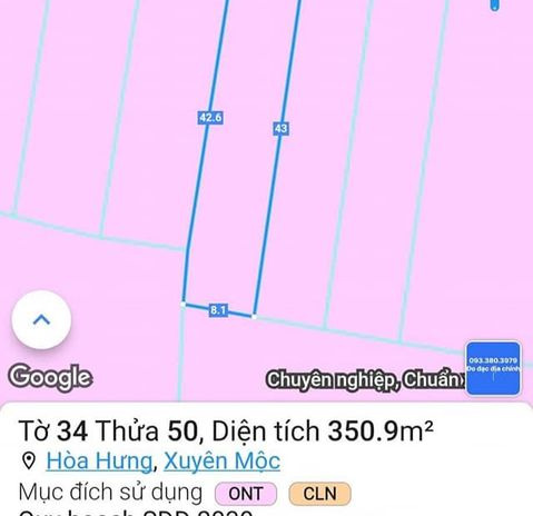 Bán đất xã Hòa Hưng, huyện Xuyên Mộc, tỉnh Bà Rịa - Vũng Tàu