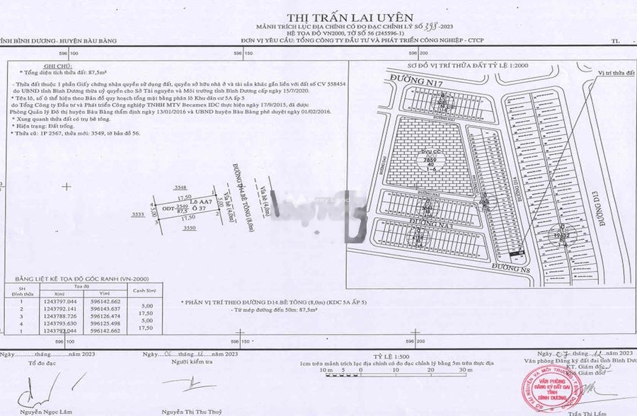 278 triệu bán đất có một diện tích là 87.5m2 vị trí đặt tọa lạc tại Đường N10, Bàu Bàng-01