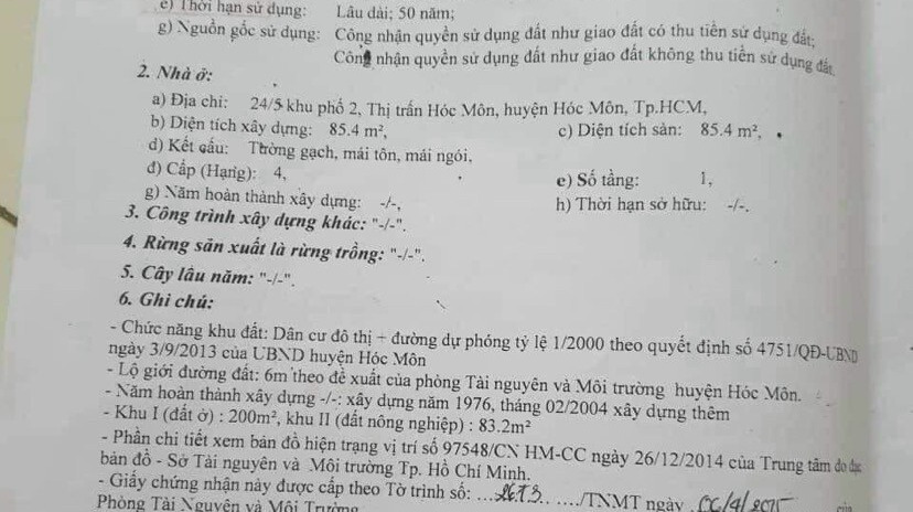 Bán lô đất ngay thị trấn Hóc Môn, Hồ Chí Minh. Diện tích 100m2, giá 6,45 tỷ