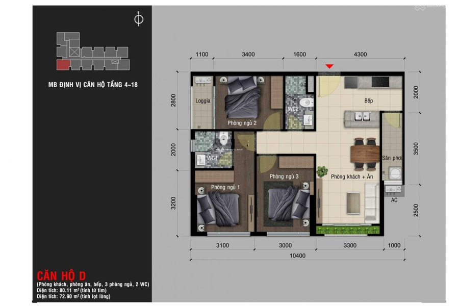 Ngôi căn hộ có tổng cộng 3 PN, bán chung cư hướng Bắc gần Quận 12, Hồ Chí Minh, tổng quan căn này 3 phòng ngủ, 2 WC giá cực mềm-01