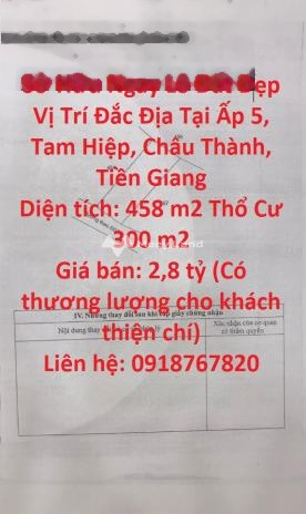 Bán đất 2.8 tỷ Tam Hiệp, Tiền Giang có diện tích 458m2