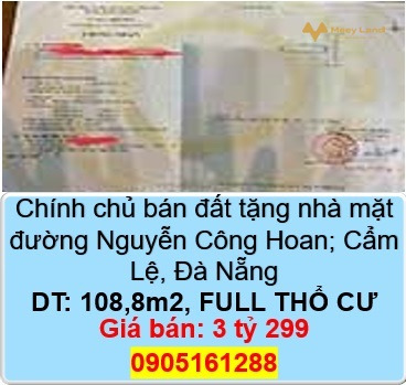 Chính chủ bán đất tặng nhà mặt đường Nguyễn Công Hoan, Cẩm Lệ, Đà Nẵng