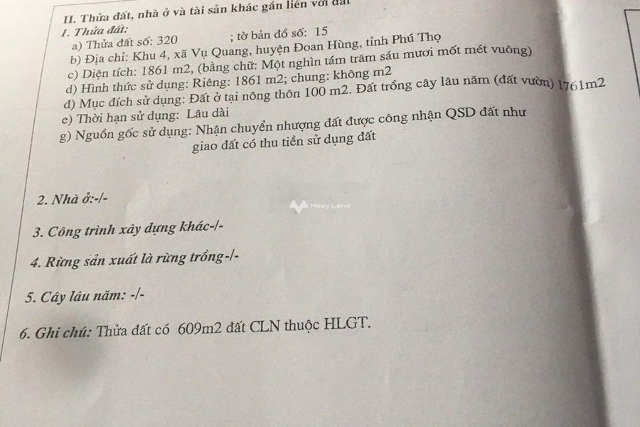 Bán đất có diện tích quy ước 400m2 vị trí đặt tọa lạc gần Vụ Quang, Phú Thọ, hướng Đông chính chủ đăng tin-01