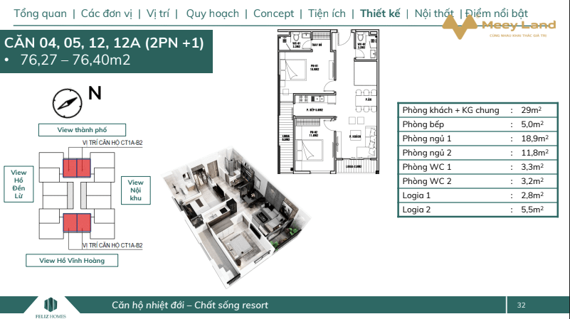 Hơn 650 triệu sở hữu căn 2 ngủ, 75,9m2, vị trí đẹp, dự án Feliz homes vay ưu đãi 0%