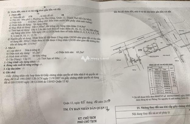 Võ Thị Liễu, Quận 12 bán đất giá siêu ưu đãi 15 tỷ, hướng KXĐ diện tích chuẩn 415m2