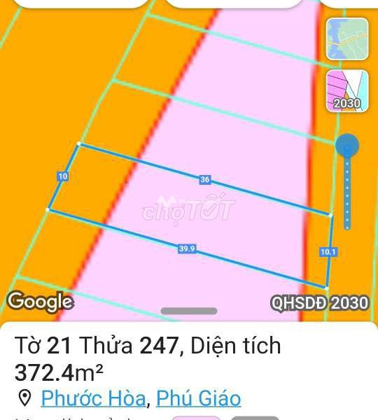 Phước Hòa, Phú Giáo 2.6 tỷ bán đất, hướng Tây diện tích thực dài 372m2-01