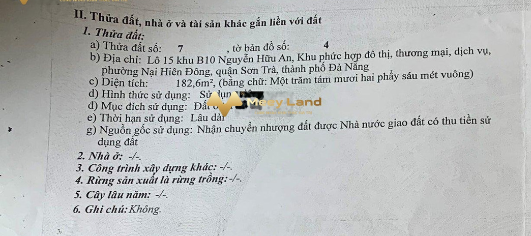 Bán 182,6m2 đất phường Nại Hiên Đông, Đà Nẵng, giá 8,95 tỷ, hướng Nam