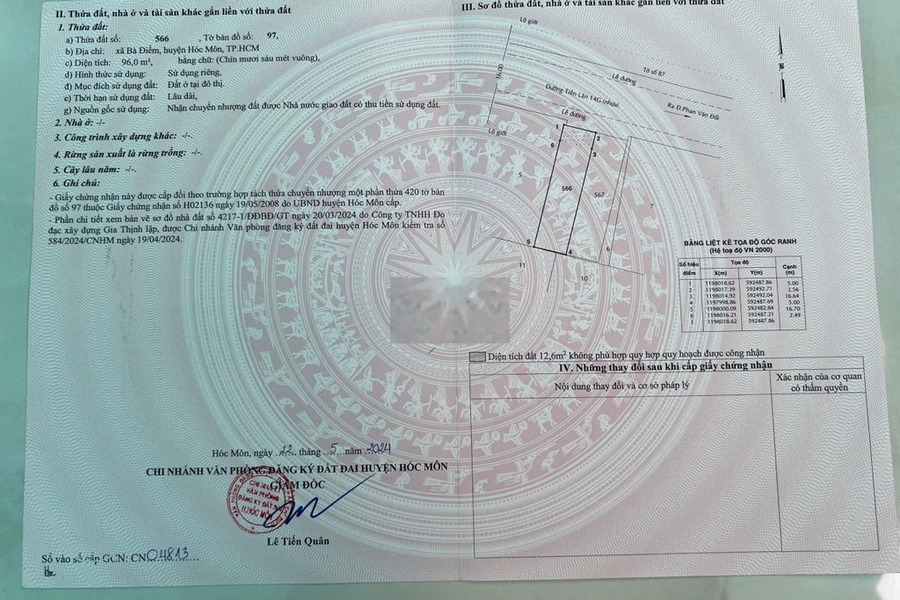 Bán lô đất 5x20m ngay trường học Bùi Văn Thủ. Sổ F0 mới tinh. -01