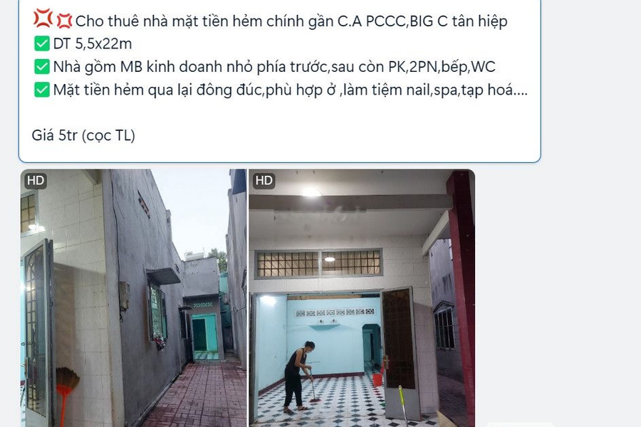 CHO THUÊ NHÀ MẶT TIỀN GẦN BIG C PHƯỜNG TÂN HIỆP,THÀNH PHỐ BIÊN HOÀ 5TR -01