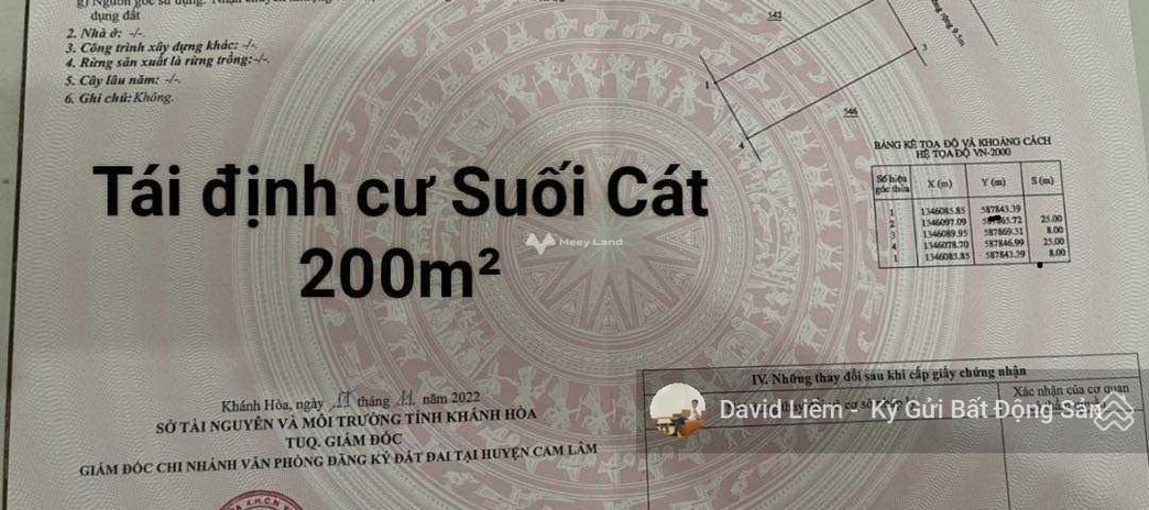 Nằm tại Cam Lâm, Khánh Hòa bán đất 1.1 tỷ, hướng Đông - Bắc diện tích tổng 200m2