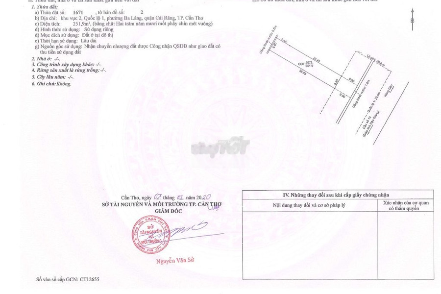 Giá bán hấp dẫn chỉ 14.3 tỷ, Bán đất diện tích chuẩn là 551m2 vị trí đẹp nằm ngay Quốc Lộ 1A, Ba Láng vui lòng liên hệ để xem trực tiếp-01