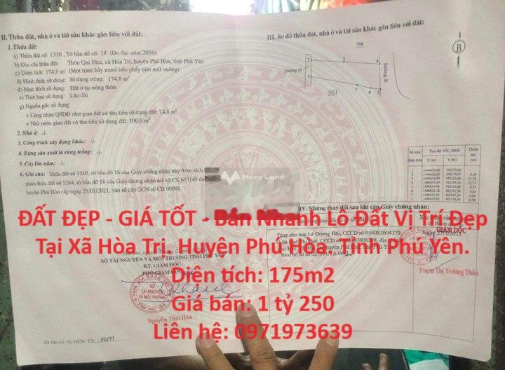 Hòa Trị, Phú Hòa 1.25 tỷ bán đất diện tích quy ước 175m2-01