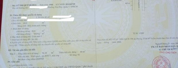 Diện tích khoảng 40 m2 bán nhà vị trí thuận lợi tọa lạc ngay tại Quận 7, Hồ Chí Minh hướng Đông cảm ơn bạn đã đọc tin.-03