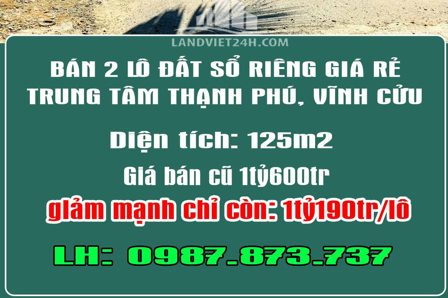 Chính chủ bán 2 lô đất sổ riêng giá rẻ trung tâm Thạnh Phú-01