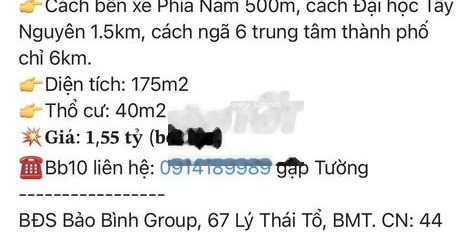 Giá chỉ 1.55 tỷ bán nhà diện tích chuẩn 175m2 ở Phan Huy Chú, Đắk Lắk hướng Tây trong nhà nhìn chung có tổng 2 phòng ngủ, 2 WC chính chủ đăng tin-03