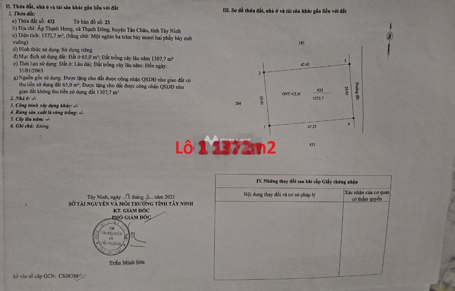 Vị trí mặt tiền ngay ở Thạnh Đông, Tây Ninh bán đất giá bán quy định 1.89 tỷ có diện tích chung 1372m2-01