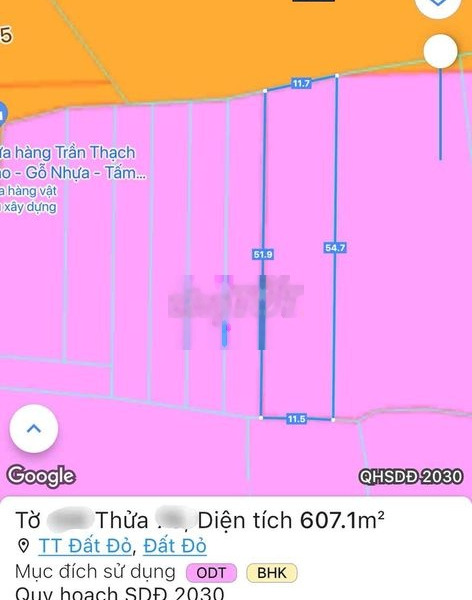 MẶT TIỀN QUỐC LỘ 55, NGAY CỔNG CHÀO ĐẤT ĐỎ- BRVT; Dt 607m2; Giá 6Tỷ -01