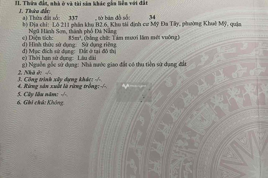 Giá bán khởi đầu 3.5 tỷ bán đất có một diện tích 85m2 nằm ngay bên trong Khuê Mỹ, Ngũ Hành Sơn, hướng Đông Bắc-01