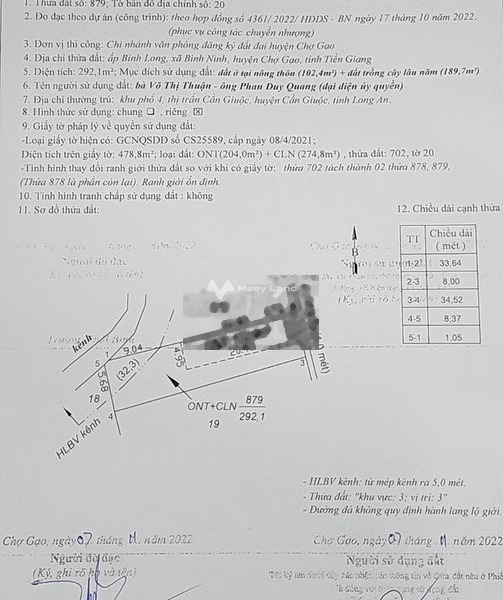 Chợ Gạo, Tiền Giang 320 triệu bán đất diện tích 292m2-01