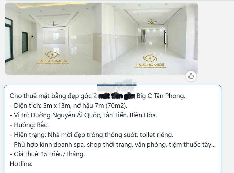 CHO THUÊ MẶT BẰNG GÓC 2 MẶ TIỀN PHƯỜNG TÂN PHONG, THÀNH PHỐ BIÊN HOÀ -01