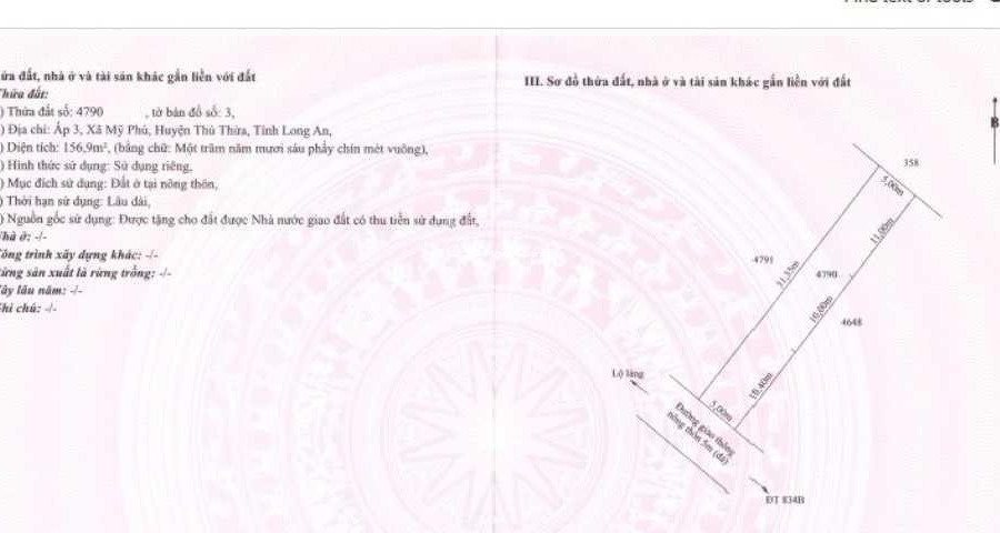 Nằm tại Thủ Thừa, Long An bán đất 2.96 tỷ diện tích rộng lớn 156m2-01