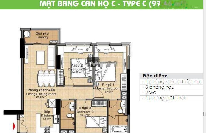 Bán căn hộ diện tích chuẩn là 97m2 vị trí tiềm năng Phú Mỹ, Hồ Chí Minh bán ngay với giá ưu đãi 2.25 tỷ