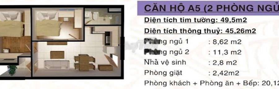 Trong căn này gồm 2 PN, bán căn hộ hướng Tây Bắc vị trí thuận lợi ở Hương Lộ, Hồ Chí Minh, trong căn hộ này có tổng 2 PN, 1 WC không ngập nước-01