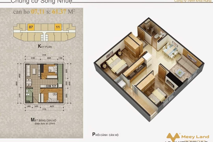 Bán nhanh căn hộ 2 phòng ngủ, chung cư Sông Nhuệ Hà Đông, đầy đủ nội thất đẹp, thiết kế với căn hộ-01