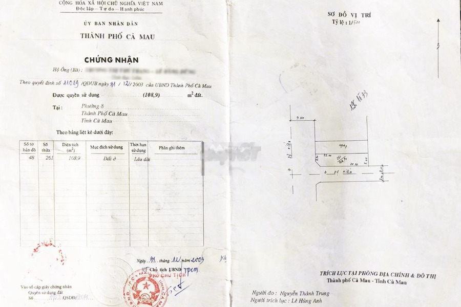 Bán đất diện tích vừa phải 1089m2 vị trí đặt vị trí nằm tại Phường 8, Cà Mau-01