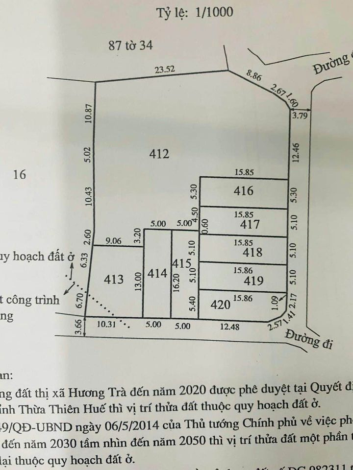 Mua bán đất Thị xã Hương Trà Tỉnh Thừa Thiên Huế giá 920.0 triệu-0