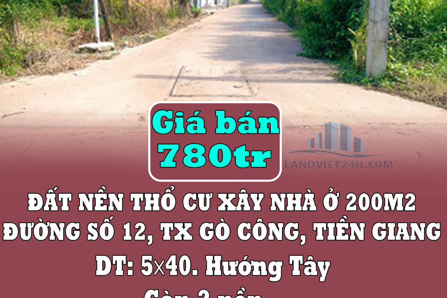 Đất nền thổ cư xây nhà ở 200m2, đường số 12, Gò Công, Tiền Giang-01