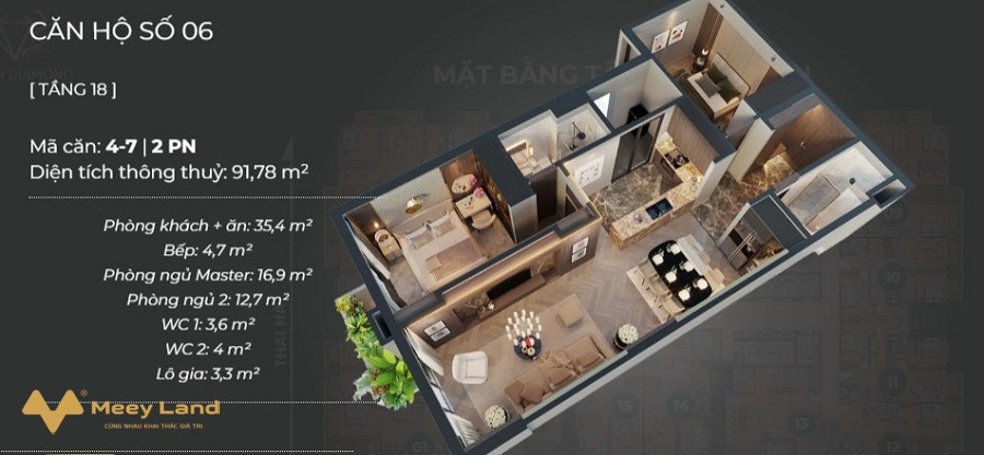 Cần bán căn hộ 2 phòng ngủ, diện tích 75m2, hướng view Thái Thịnh, giá 6 tỷ