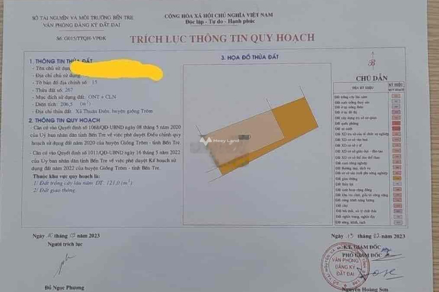 Diện tích gồm 206m2 bán nhà vị trí đặt ở trung tâm Thuận Điền, Giồng Trôm hướng Đông Bắc tổng quan bao gồm 1 PN 1 WC cảm ơn đã xem tin-01