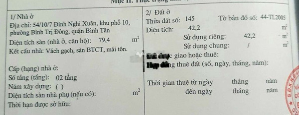 Bán ngay với giá chốt nhanh 4.1 tỷ bán nhà có diện tích gồm 44m2 vị trí mặt tiền nằm ở Bình Trị Đông, Bình Tân khách có thiện chí liên hệ ngay.-02