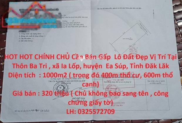 Nằm trên Ia Lốp, Đắk Lắk bán đất giá mua ngay chỉ 320 triệu diện tích thực tế 1000m2, ngõ đi 5 m-01